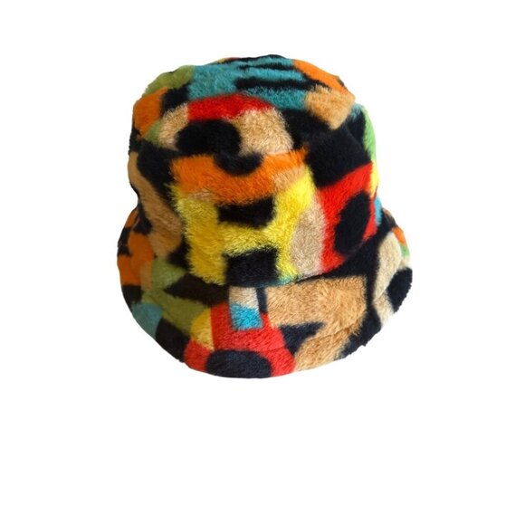 Multicolor Faux Fur Bucket Hat Streetwear Festival Colorful - Picture 2 of 4